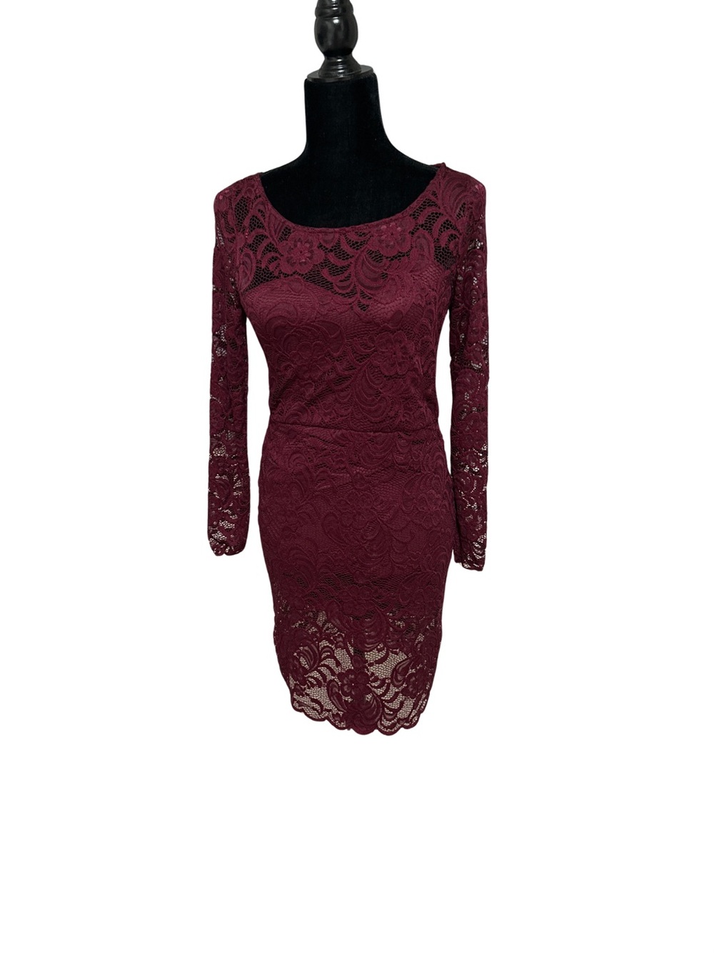 Ambiance Burgundy Lace Long-Sleeve Bodycon👗 Size L